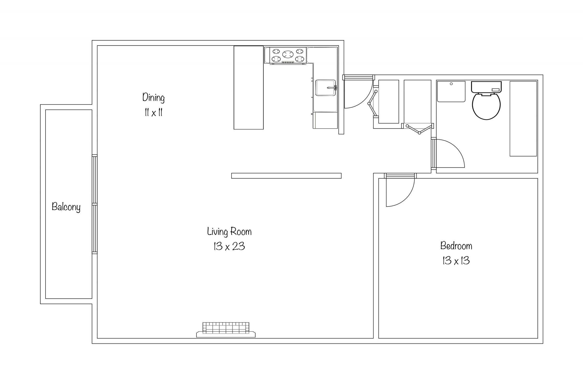 1 Bedroom Approx. 900 sq. ft. $825 per month.
